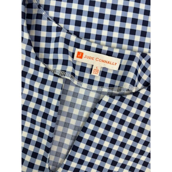 Jude Connally women's large blue and white checked v-neck fitted tank top blouse - Picture 5 of 6